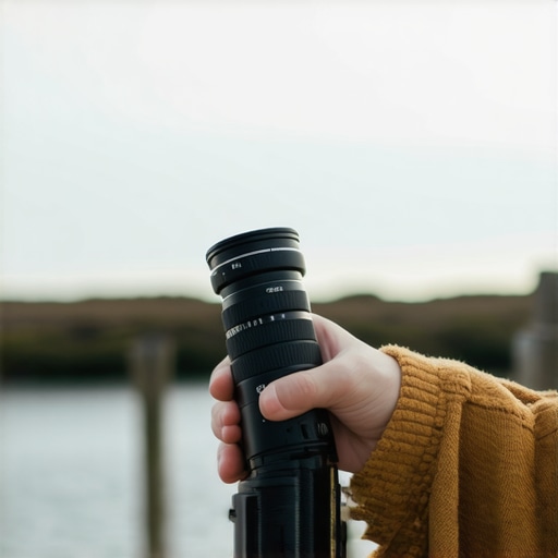 A filmmaker holding a vintage cine lens in hand with a cinematic background