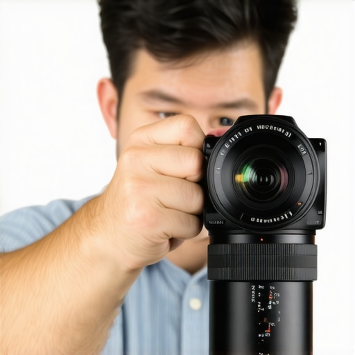 Filmmaker adjusting focus on a cine zoom lens amidst vintage and modern lenses