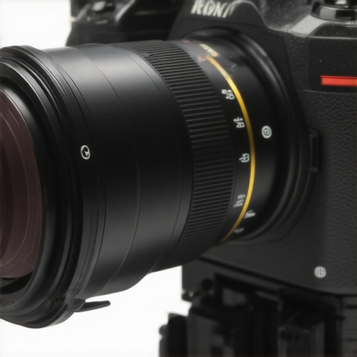 Close-up of a professional camera lens mounted with a premium adapter demonstrating alignment and build quality.