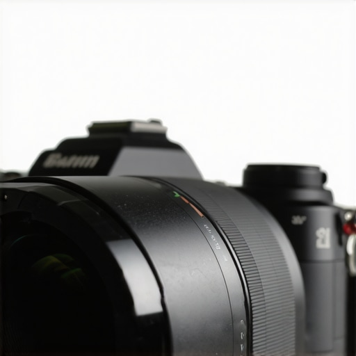 Close-up of a cinema camera lens mounted on a camera with a high-quality mount, cinematic lighting