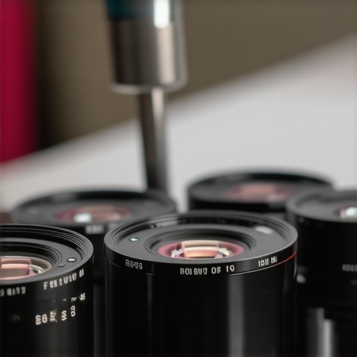 A technician cleaning high-end cine lenses with a microfiber cloth and blower