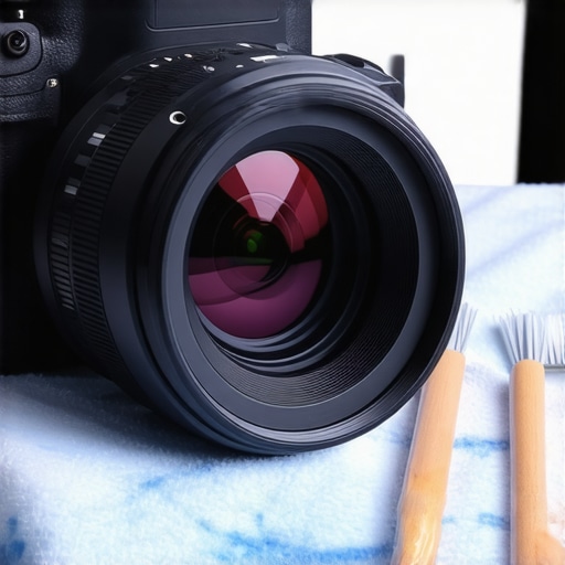 A shot of hands cleaning a cine lens with specialized tools and microfiber cloth, highlighting maintenance techniques