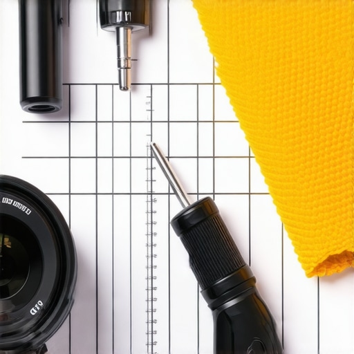 A technician's hand using calibration tools on a professional cine lens during setup