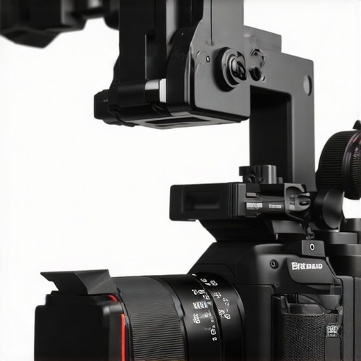 Close-up view of camera lens being precisely aligned on a professional film set