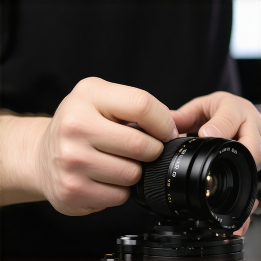 Technician adjusting a cine lens with calibration tools to ensure peak performance