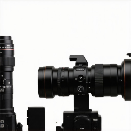 A professional filmmaker adjusting a cine lens on a high-end camera rig with calibration tools.