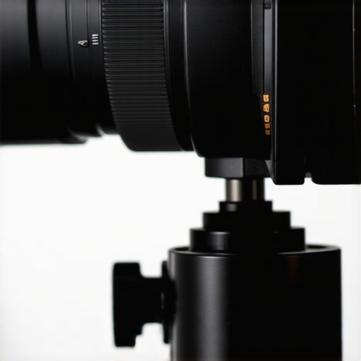 Technician calibrating a camera lens with professional tools in a studio