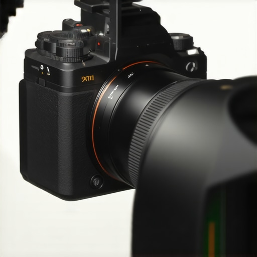 Close-up of a professional cine lens adapter connecting prime lenses to a high-speed camera setup.