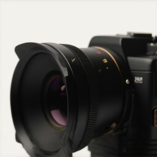 Close-up of a professional cine prime lens attached to a digital cinema camera, showcasing the lens's detailed construction.