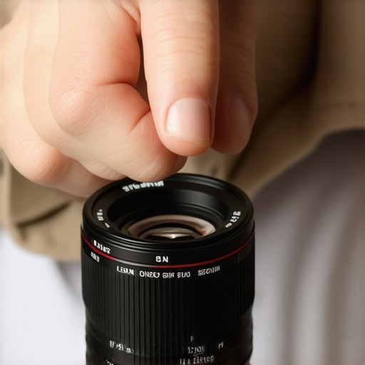 Technician cleaning and inspecting cine lens with specialized tools