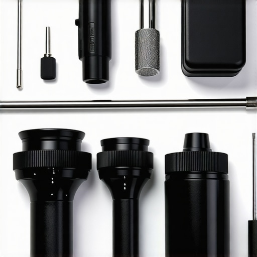 A collection of high-precision lens maintenance tools organized neatly on a workbench.