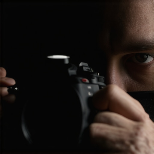 Cinematographer adjusting a macro lens on a camera rig aimed at synthetic fabric