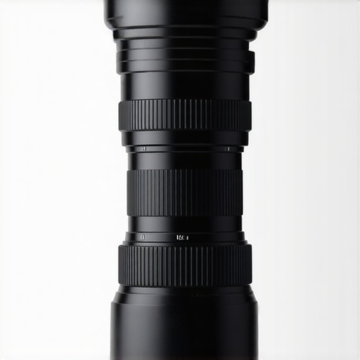 Close-up of a cine lens mounted securely on a camera with stabilization equipment, studio environment