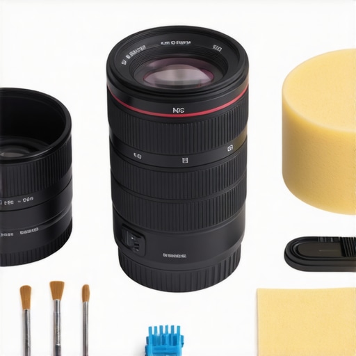 Close-up of technician cleaning and calibrating a high-resolution camera lens